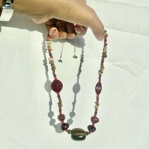 Vintage 90s Beaded Red, Green and Brown Necklace